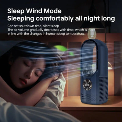 Ventilateur sans pales avec humidificateur et lumière RVB - Silencieux et sans fil pour la maison et les voyages