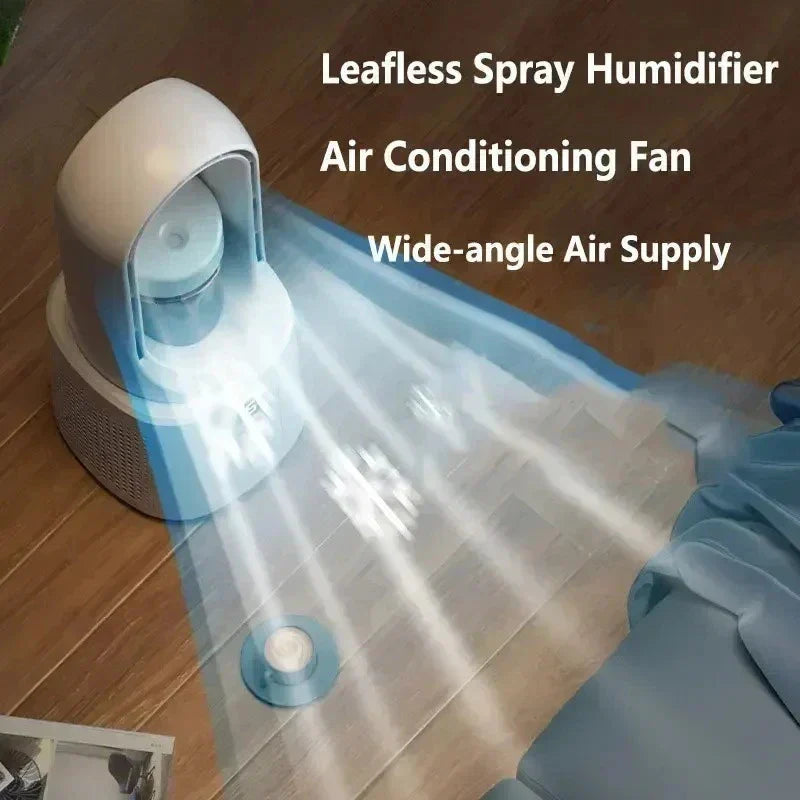 Ventilador de habitación sin aspas con refrigeración por aspas y luz nocturna: mini enfriador de aire silencioso para dormir mejor en verano.