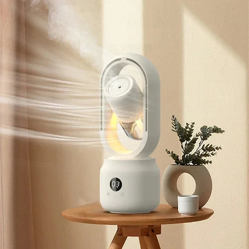 Ventilateur sans pales avec veilleuse et fonction pulvérisation - Silencieux et portable pour chambre et bureau