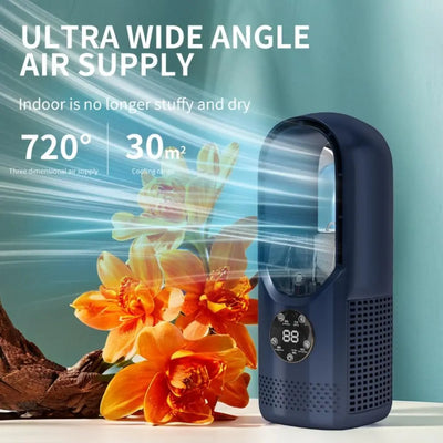 Ventilateur sans pales avec humidificateur et lumière RVB - Silencieux et sans fil pour la maison et les voyages