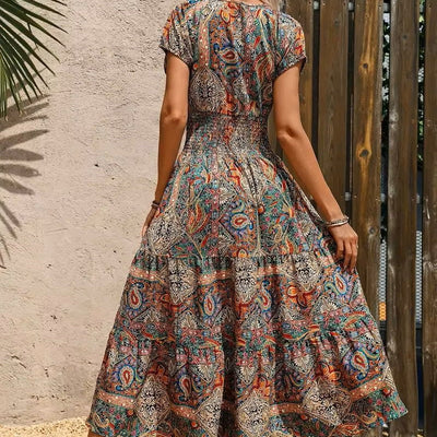 Robe longue bohème à manches courtes