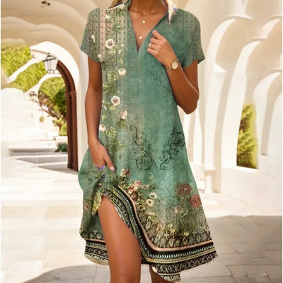 Carla | Elegante vestido floral con escote en pico y botones