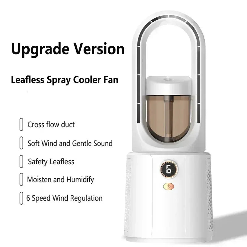 Ventilador de habitación sin aspas con refrigeración por aspas y luz nocturna: mini enfriador de aire silencioso para dormir mejor en verano.