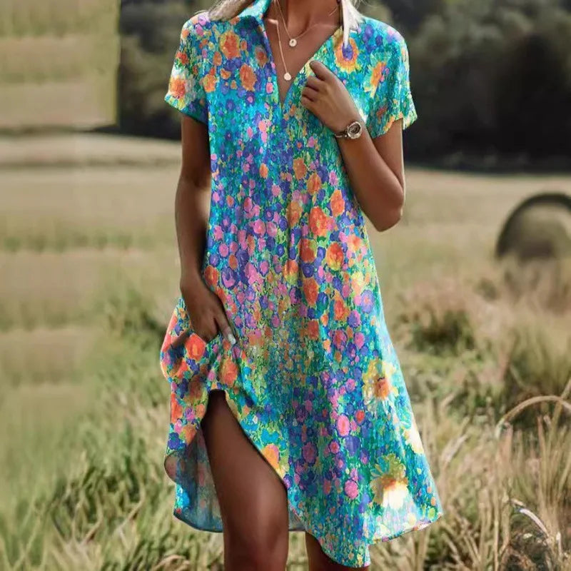 Carla | Elegante vestido floral con escote en pico y botones