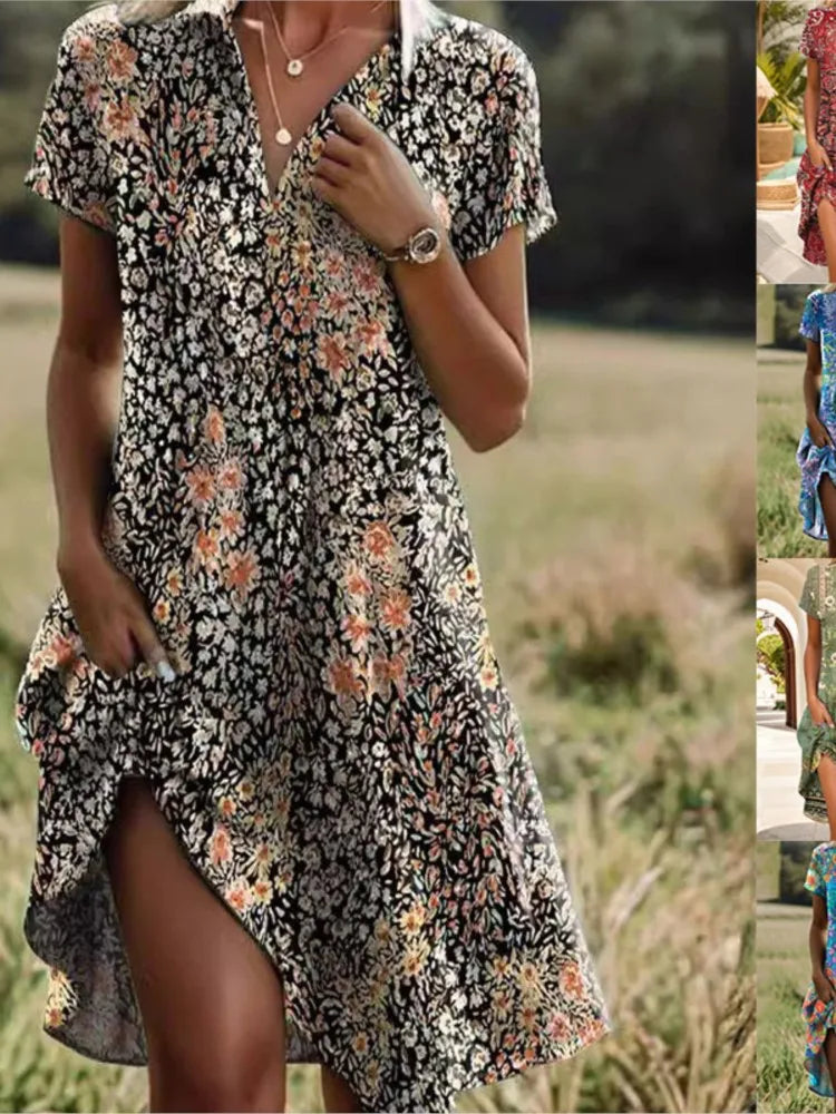 Carla | Elegante vestido floral con escote en pico y botones