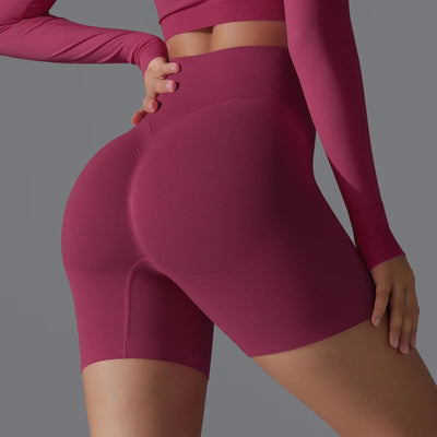 Leonida - Pantaloncini da allenamento senza cuciture con vita alta per donna