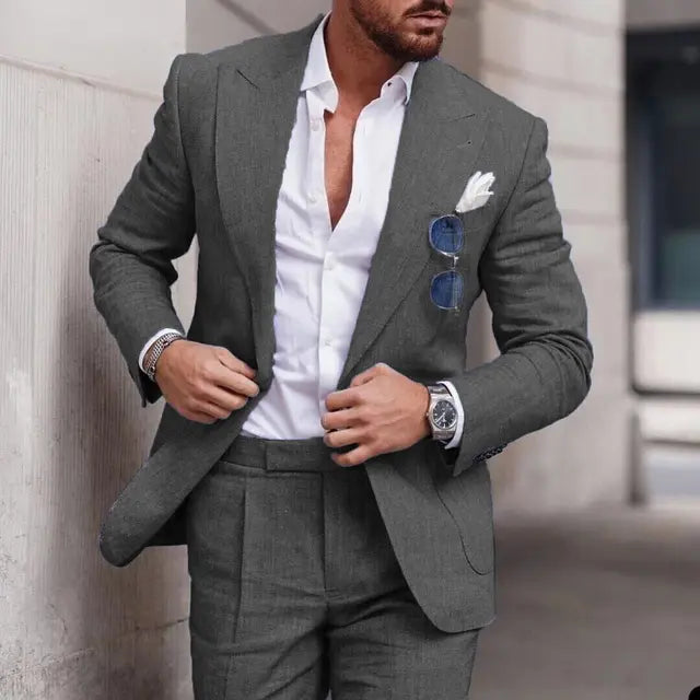 Abito da sposa 2 pezzi da uomo in lino - monopetto