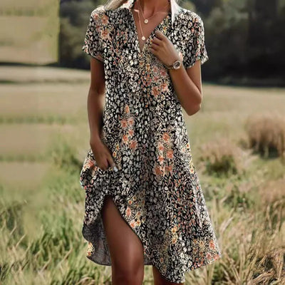 Carla | Elegante vestido floral con escote en pico y botones