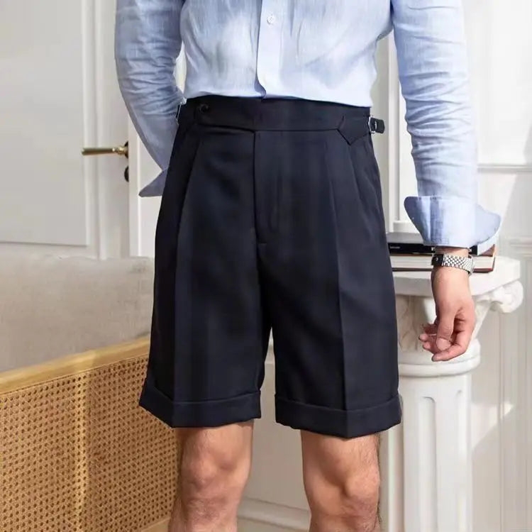 Short tailleur homme - 100% coton - devant plissé - ourlet à revers - longueur genou