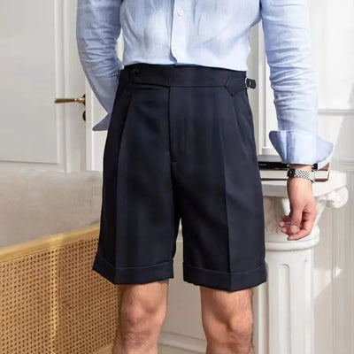 Short tailleur homme - 100% coton - devant plissé - ourlet à revers - longueur genou