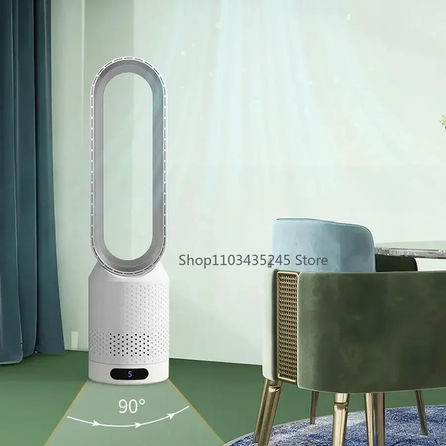 Ventilador de torre sin aspas 3 en 1: seguro, silencioso y elegante con 8 velocidades y control remoto.