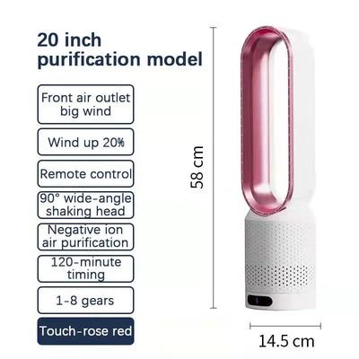 Ventilador de torre sin aspas 3 en 1: seguro, silencioso y elegante con 8 velocidades y control remoto.