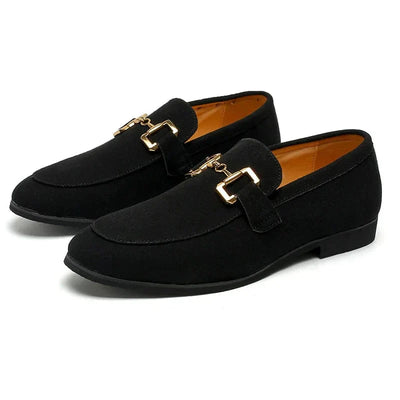 Negro - Mocasines de ante con hebilla de metal