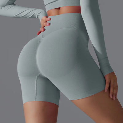 Leonida - Pantaloncini da allenamento senza cuciture con vita alta per donna