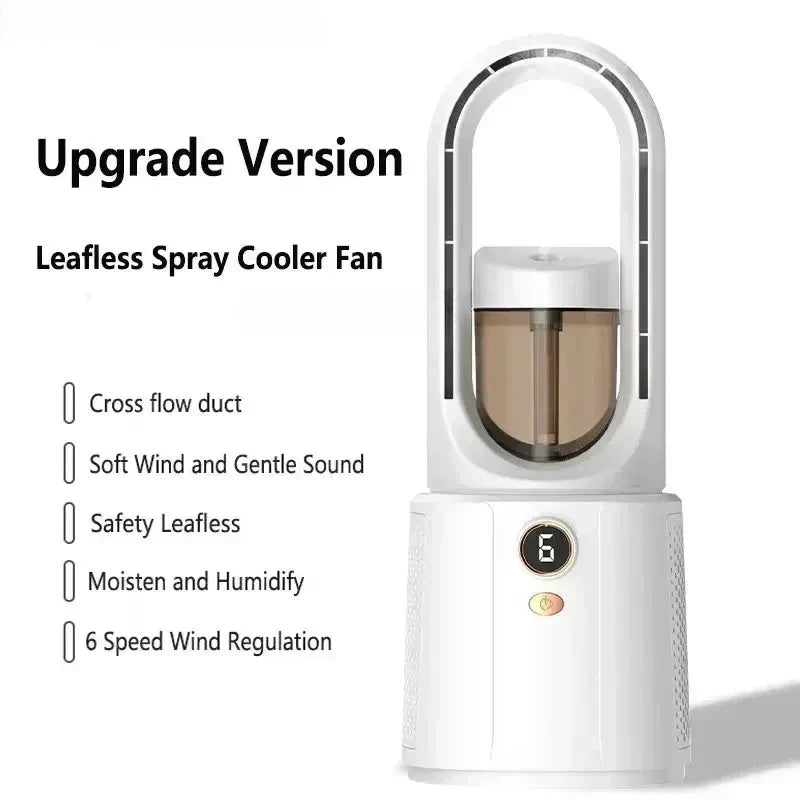 Ventilador de habitación sin aspas con refrigeración por aspas y luz nocturna: mini enfriador de aire silencioso para dormir mejor en verano.