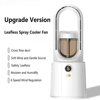 Ventilador de habitación sin aspas con refrigeración por aspas y luz nocturna: mini enfriador de aire silencioso para dormir mejor en verano.