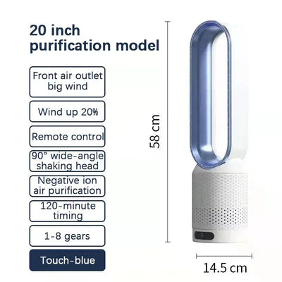 Ventilador de torre sin aspas 3 en 1: seguro, silencioso y elegante con 8 velocidades y control remoto.