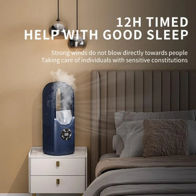 Ventilateur sans pales avec humidificateur et lumière RVB - Silencieux et sans fil pour la maison et les voyages