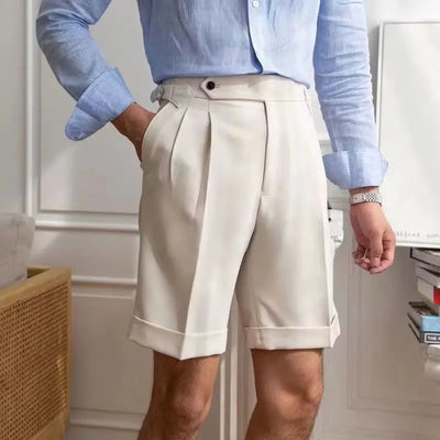 Short tailleur homme - 100% coton - devant plissé - ourlet à revers - longueur genou