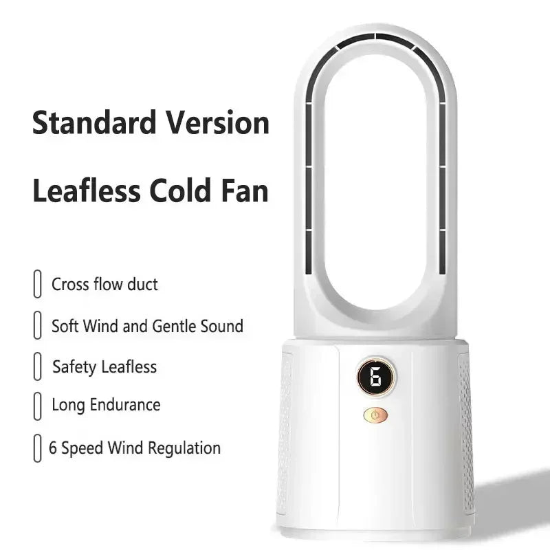 Ventilador de habitación sin aspas con refrigeración por aspas y luz nocturna: mini enfriador de aire silencioso para dormir mejor en verano.