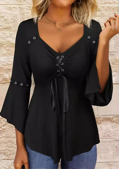 Top noir lisse avec col en V