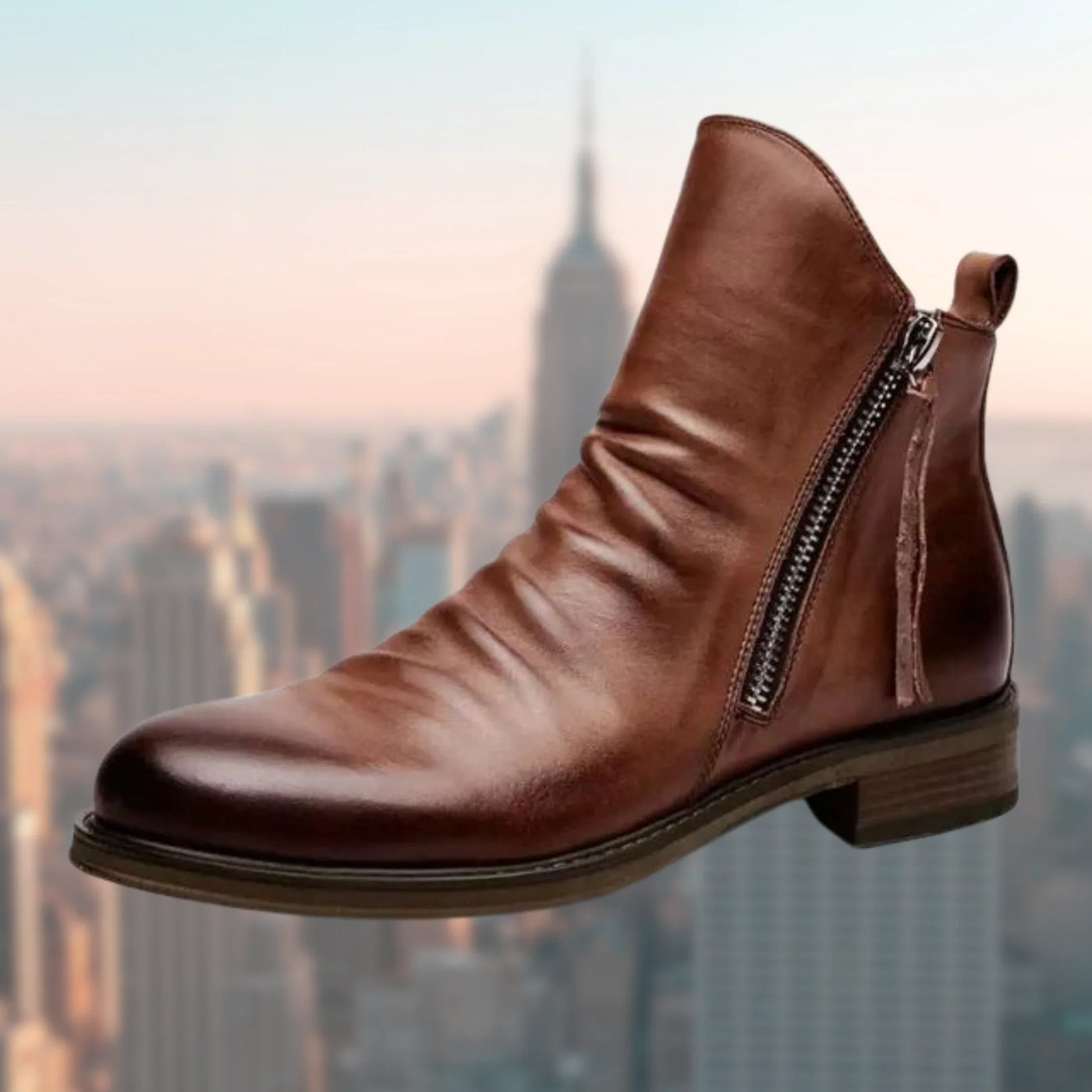 Men leather boots with non -slip sole and elegant design
