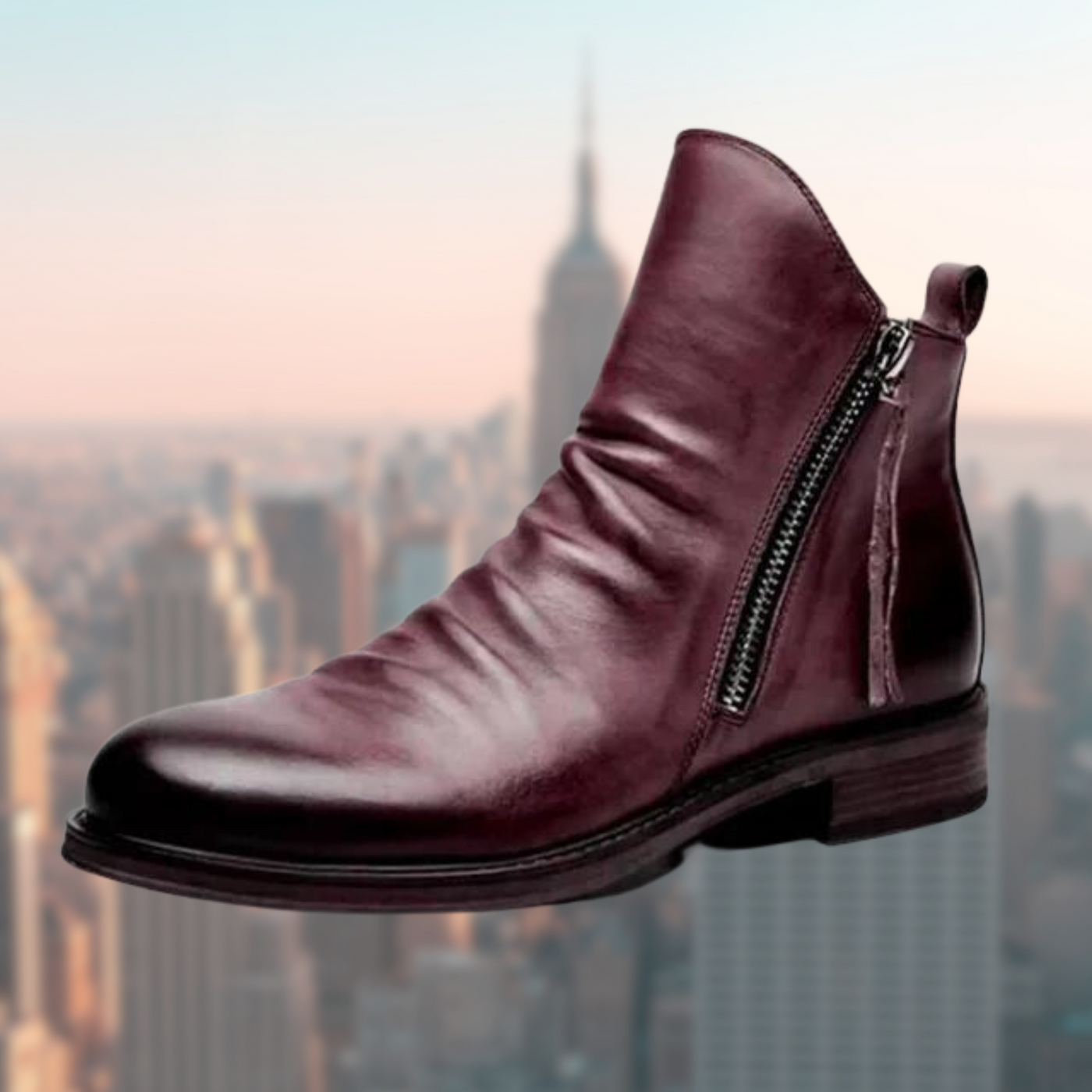 Men leather boots with non -slip sole and elegant design