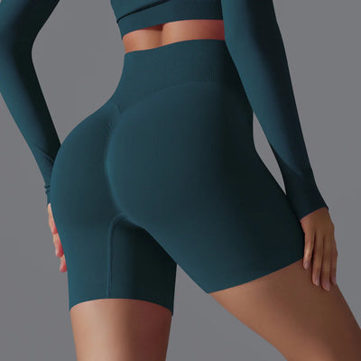 Leonida - Pantaloncini da allenamento senza cuciture con vita alta per donna