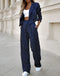 Tailleur pantalon à pinces pour femme - Blazer court - Croisé - Taille haute et jambe large