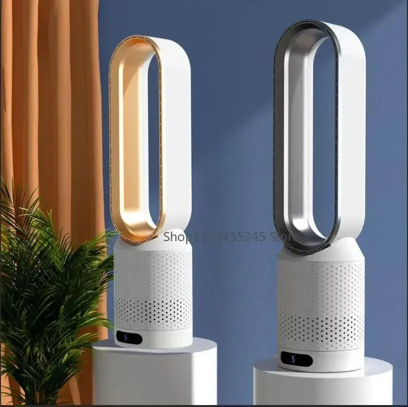 Ventilador de torre sin aspas 3 en 1: seguro, silencioso y elegante con 8 velocidades y control remoto.