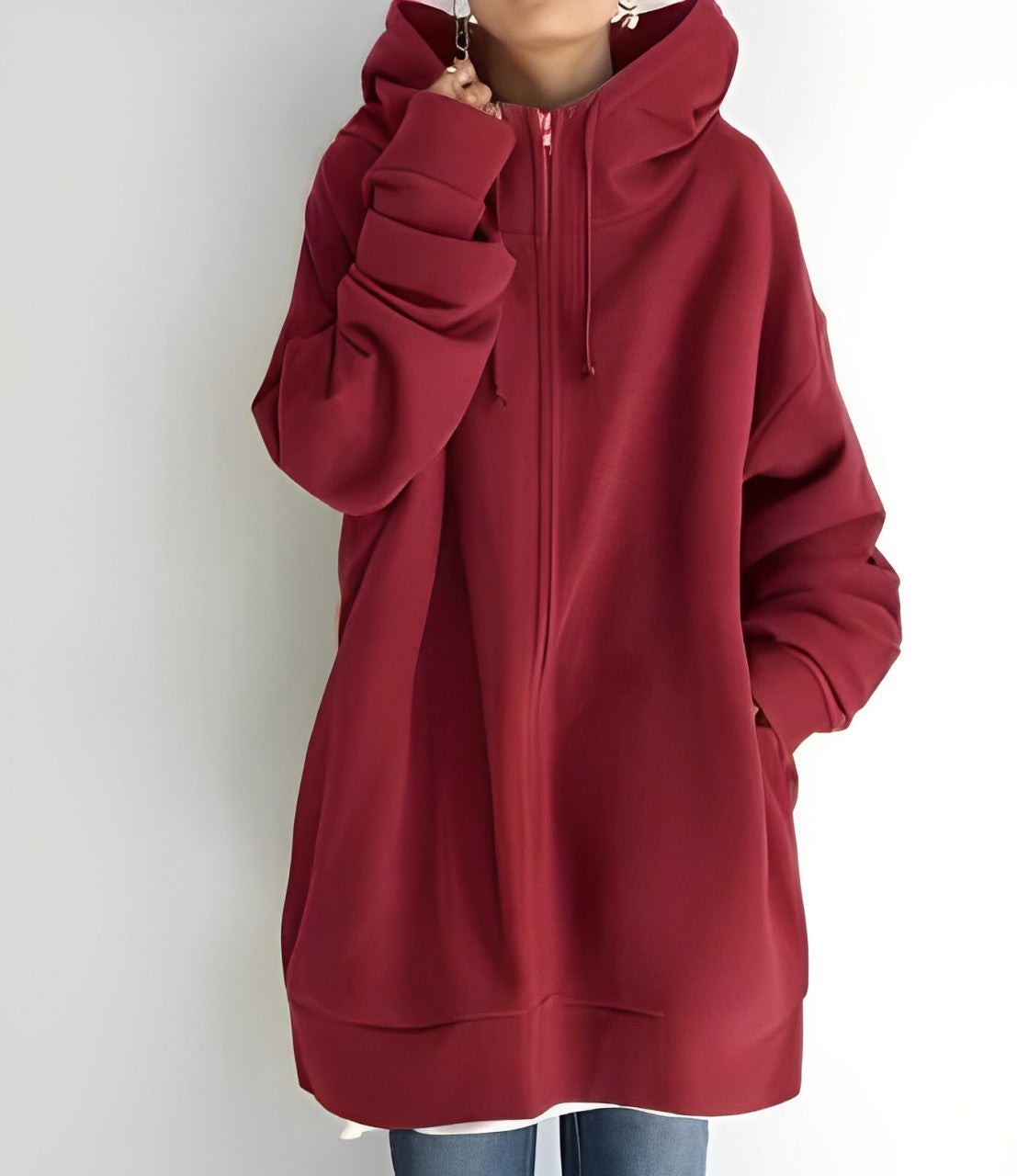 Giacca lunga con cappuccio e coulisse per donna