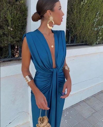 Elegante vestido de noche | Diseño drapeado y escote en V profundo | Chic y sofisticado