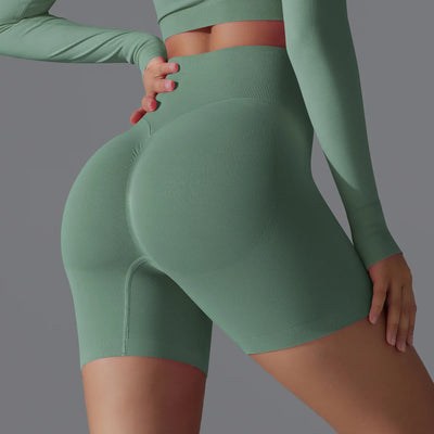 Leonida - Pantaloncini da allenamento senza cuciture con vita alta per donna