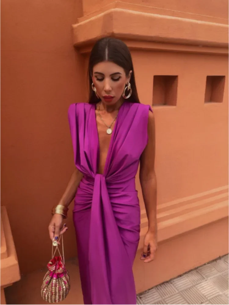 Elegante vestido de noche | Diseño drapeado y escote en V profundo | Chic y sofisticado