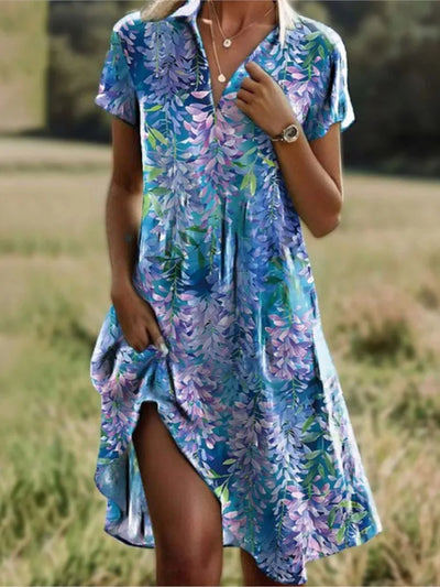 Carla | Elegante vestido floral con escote en pico y botones
