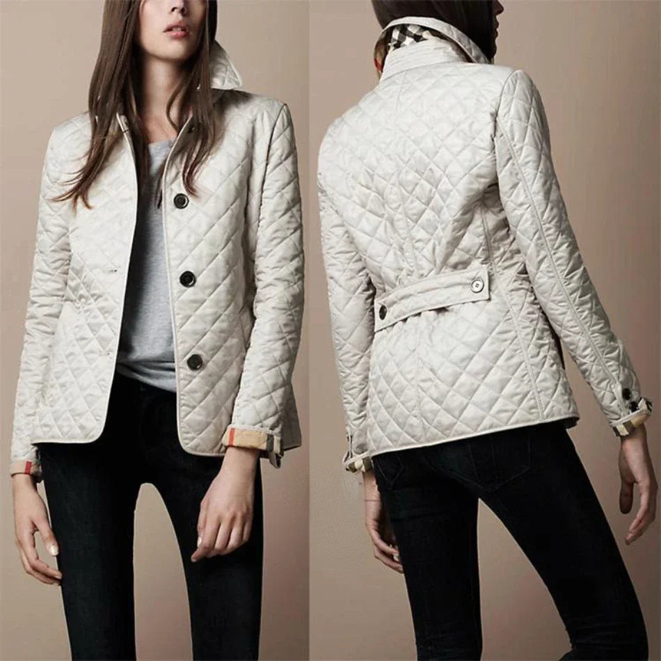 Elegante giacca a quadri da donna con collo a revers