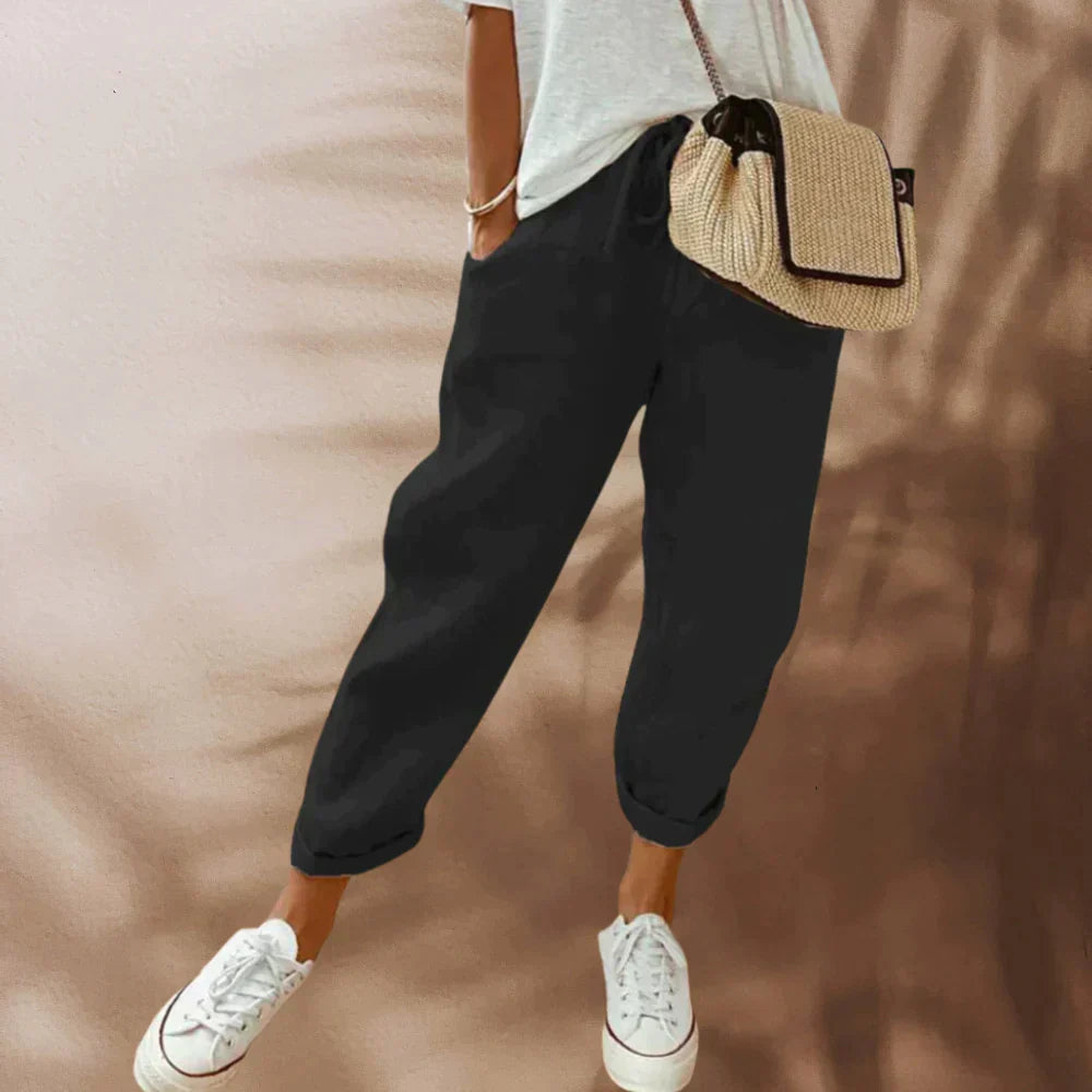 Pantalon léger avec taille élastiquée et coupe décontractée