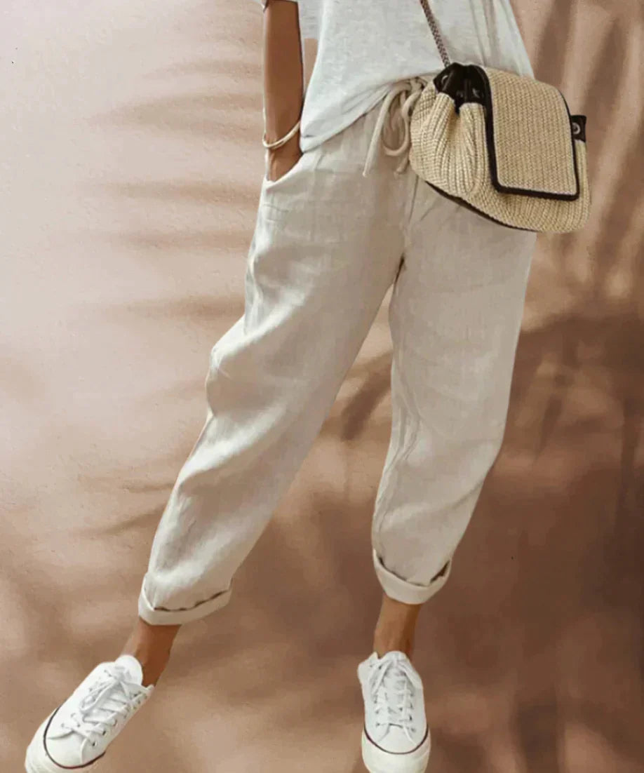 Pantalon léger avec taille élastiquée et coupe décontractée
