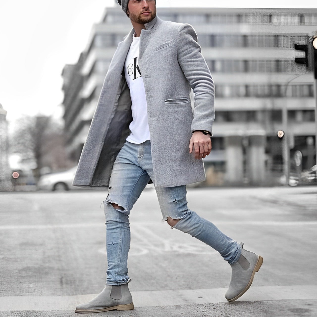 Elegante abrigo de invierno para hombre.