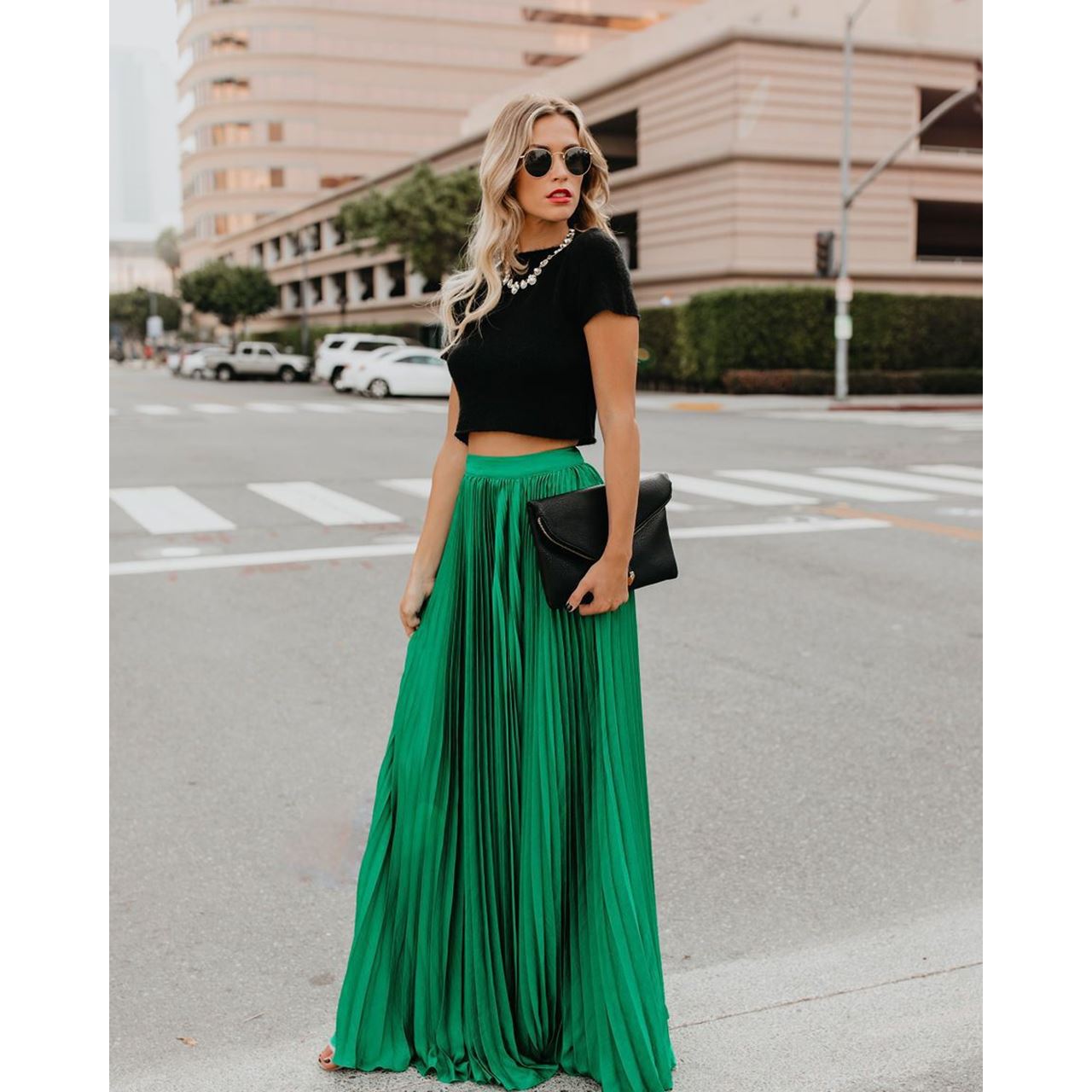 Jupe longue fluide taille haute pour femme