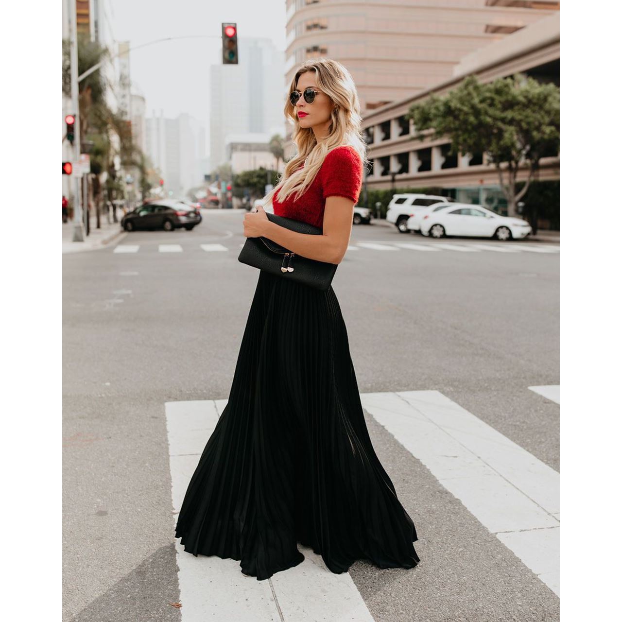 Jupe longue fluide taille haute pour femme