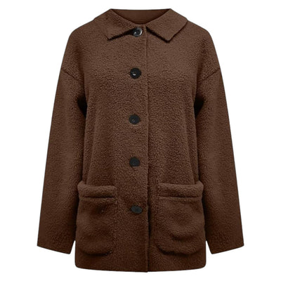 Morbido cappotto invernale da donna con abbottonatura e fodera in peluche