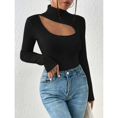 Pull col roulé à manches longues pour femme avec poitrine creuse