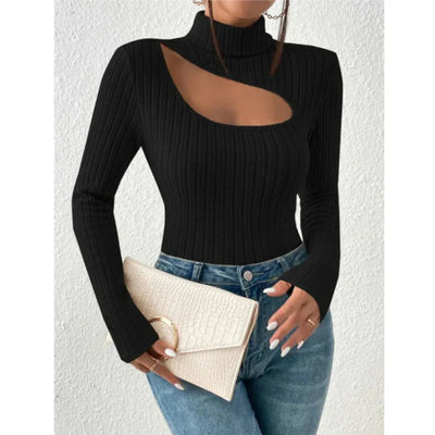 Pull col roulé à manches longues pour femme avec poitrine creuse