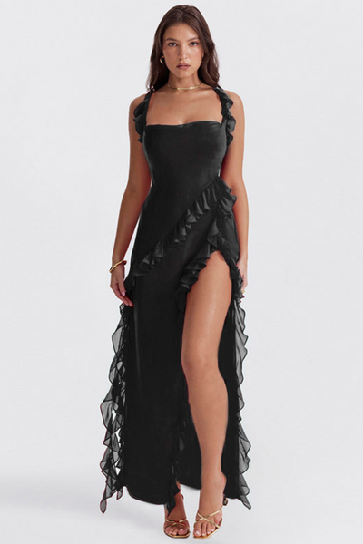 Abito Melantha da donna - Spalline regolabili - Dettaglio volant - Spacco alto - Taglio elegante