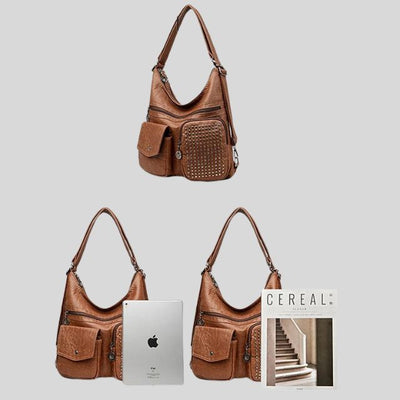 Vintpack - sac à dos en cuir avec goujons - Idéal pour l'école et les voyages - Détails de voyage - Compact