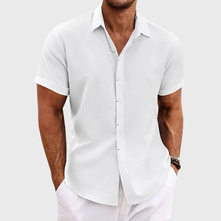 Camisa de manga corta de algodón y lino para hombre - Lunari