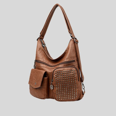 Vintpack - sac à dos en cuir avec goujons - Idéal pour l'école et les voyages - Détails de voyage - Compact