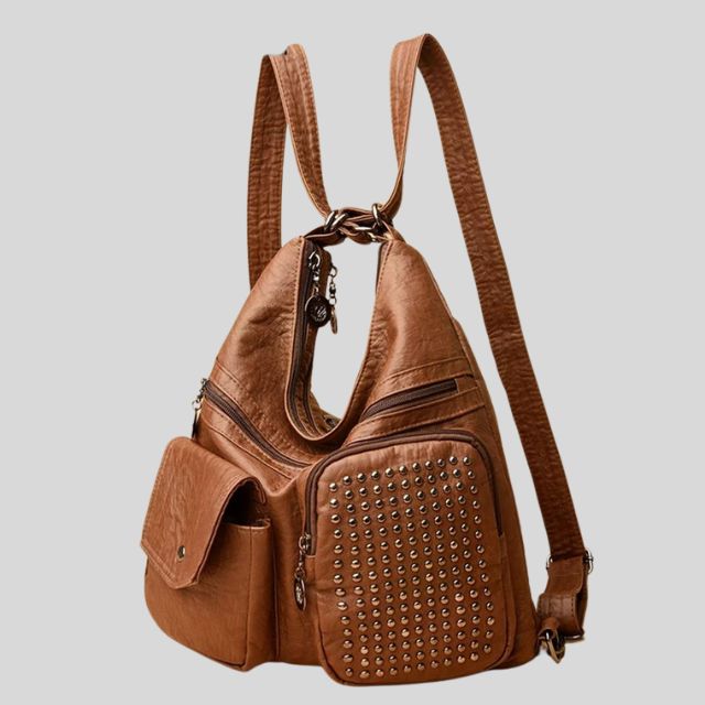 Vintpack - sac à dos en cuir avec goujons - Idéal pour l'école et les voyages - Détails de voyage - Compact
