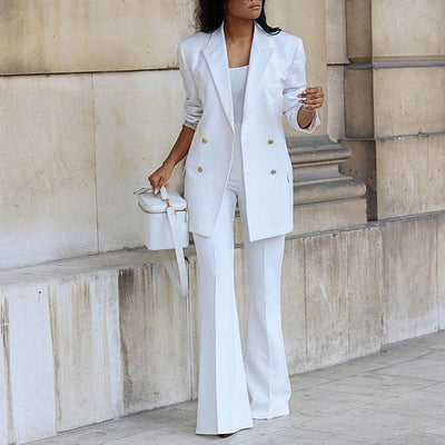 Ensemble blazer deux pièces élégant avec boutons et poches pour femme | Idéal en toutes saisons
